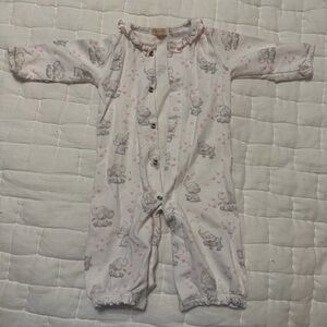 Baby Pink Elephant Print Cotton Pajamas/Convertible Gown